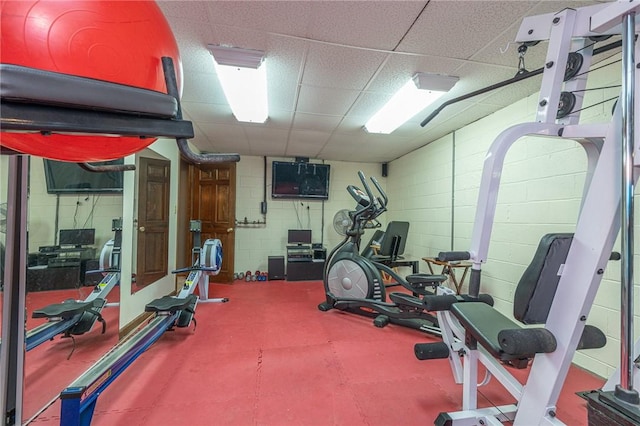 803 Birch Field Ct, Marshall, PA 15090 - workout area with a paneled ceiling and concrete block wall