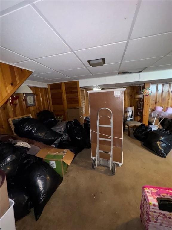155 Roosevelt Ave, Stowe Twp, PA 15136 - finished basement with a drop ceiling and wooden walls