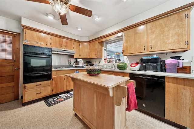 161 Thorne Dr N, Franklin Twp, PA 15301 - kitchen with black appliances, a warming drawer, light countertops, a ceiling fan, and under cabinet range hood