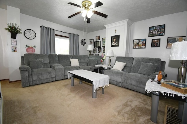 226 Johnston St, Cecil, PA 15057 - carpeted living area featuring ceiling fan and a textured ceiling