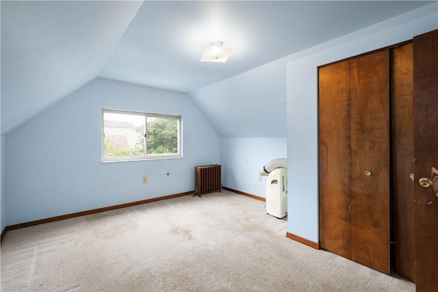 1810 Fairland St, Carrick, PA 15210 - additional living space with radiator, carpet flooring, and lofted ceiling