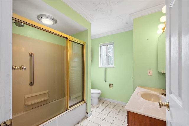 1810 Fairland St, Carrick, PA 15210 - bathroom with vanity, tile patterned flooring, bath / shower combo with glass door, and crown molding