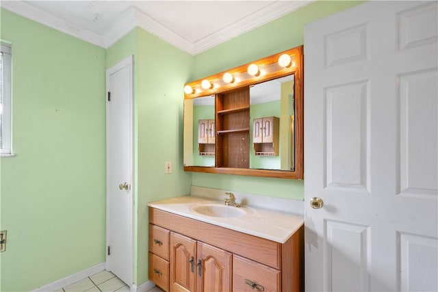 1810 Fairland St, Carrick, PA 15210 - bathroom featuring vanity, ornamental molding, and tile patterned flooring