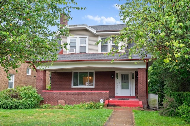 3001 Mount Allister Rd, Observatory Hill, PA 15214 - view of front facade with brick siding, a chimney, and a front lawn