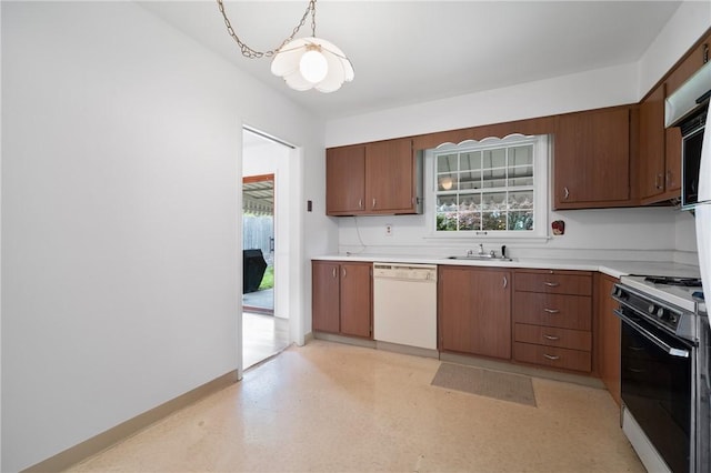 315 Olive St, Mccandless, PA 15237 - kitchen featuring dishwasher, range with electric cooktop, light countertops, a chandelier, and pendant lighting