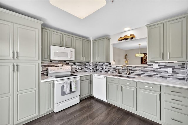 1049 Waterford Ct E, North Strabane, PA 15317 - kitchen featuring white appliances, light countertops, tasteful backsplash, gray cabinets, and recessed lighting