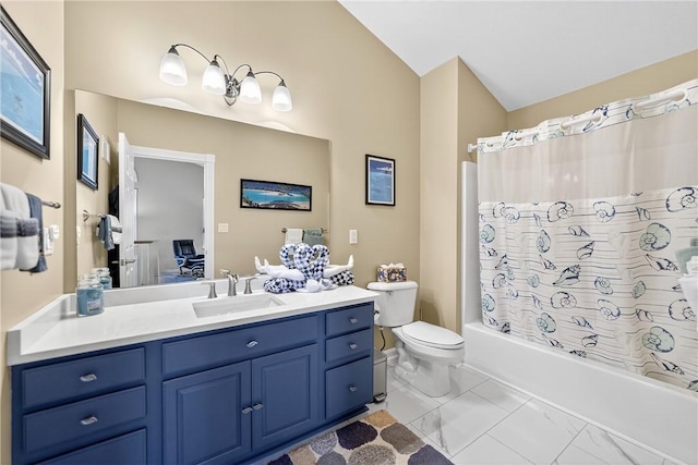 1049 Waterford Ct E, North Strabane, PA 15317 - full bathroom with vanity, shower / tub combo, and vaulted ceiling