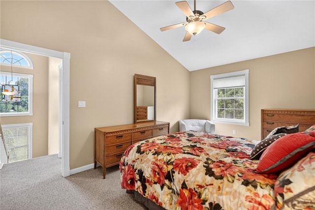 1049 Waterford Ct E, North Strabane, PA 15317 - bedroom with carpet flooring, high vaulted ceiling, and a ceiling fan
