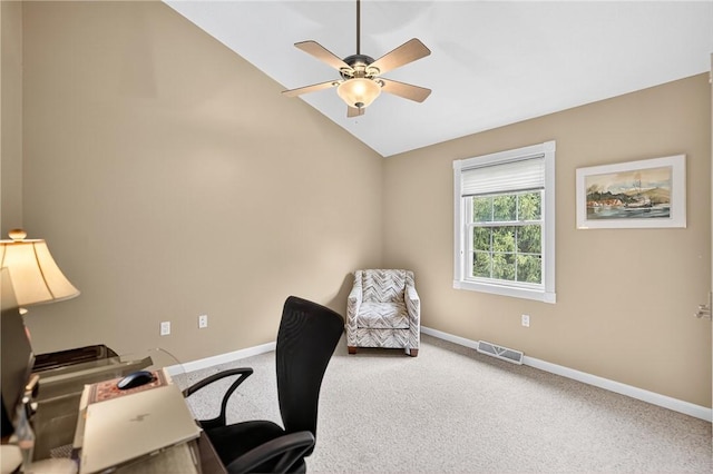 1049 Waterford Ct E, North Strabane, PA 15317 - carpeted office with a ceiling fan and vaulted ceiling