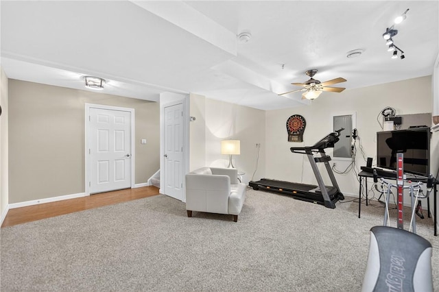 1049 Waterford Ct E, North Strabane, PA 15317 - workout room with a ceiling fan and carpet floors