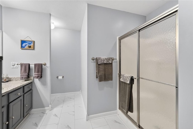 1049 Waterford Ct E, North Strabane, PA 15317 - full bathroom featuring marble finish flooring, vanity, and a shower stall