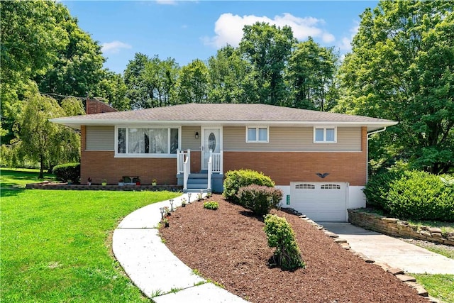 5342 Pleasant Unity Rd, Latrobe, PA 15650 - single story home with brick siding, driveway, a front lawn, an attached garage, and a chimney