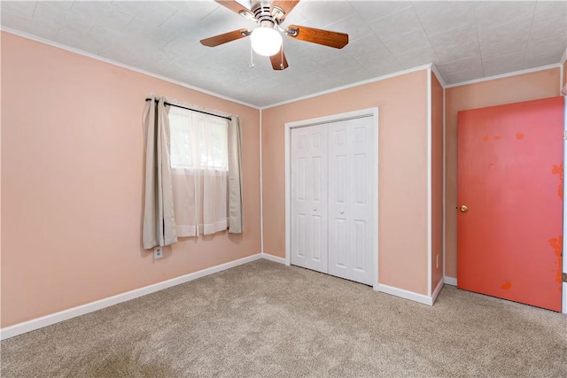 5342 Pleasant Unity Rd, Latrobe, PA 15650 - unfurnished bedroom featuring carpet floors, ornamental molding, a closet, and a ceiling fan
