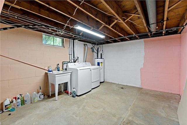 5342 Pleasant Unity Rd, Latrobe, PA 15650 - below grade area with electric water heater, washer and dryer, and concrete block wall