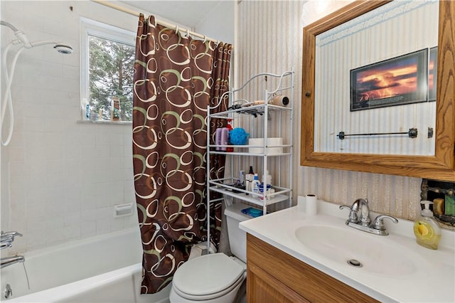 53 Fountain St, Crafton, PA 15205 - bathroom featuring vanity, shower / tub combo, and wallpapered walls