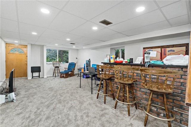 53 Fountain St, Crafton, PA 15205 - indoor bar with carpet, a paneled ceiling, and recessed lighting