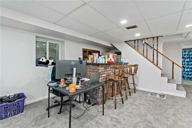 53 Fountain St, Crafton, PA 15205 - carpeted office featuring a drop ceiling, a bar, and recessed lighting