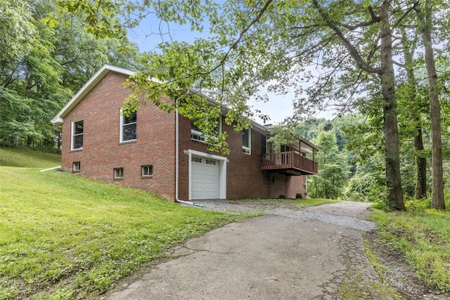 1082 N Boundary, Cranberry Twp, PA 16066 - view of property exterior with brick siding, a garage, a yard, asphalt driveway, and a deck