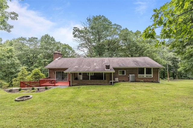 1082 N Boundary, Cranberry Twp, PA 16066 - back of house with a fire pit, a chimney, brick siding, and a yard
