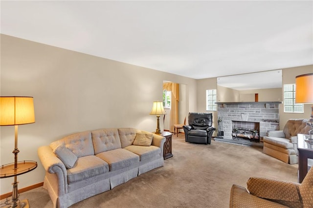 1919 Outlook Dr, Penn Hills, PA 15147 - living area featuring carpet flooring and a fireplace