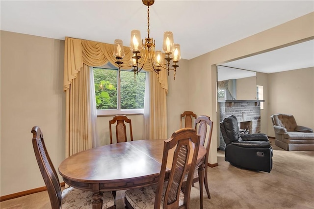 1919 Outlook Dr, Penn Hills, PA 15147 - carpeted dining area with a chandelier and a fireplace