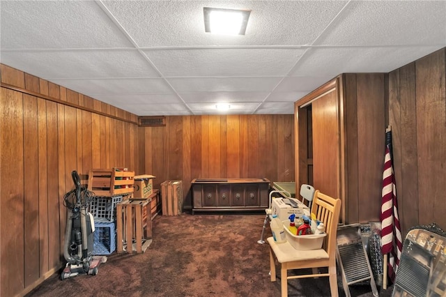 1919 Outlook Dr, Penn Hills, PA 15147 - miscellaneous room featuring carpet, wooden walls, and a paneled ceiling