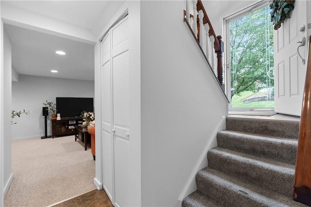 1214 Regency Dr, Mccandless, PA 15237 - stairs with recessed lighting and carpet floors