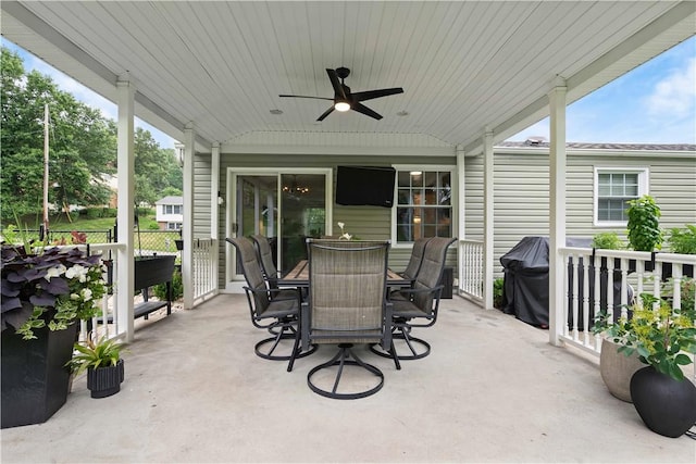 1214 Regency Dr, Mccandless, PA 15237 - view of patio with a ceiling fan, outdoor dining area, and a grill