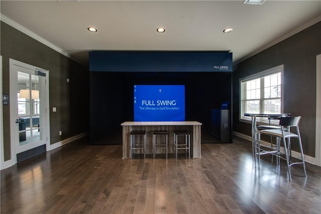 504 Nolan Cir, Cranberry Twp, PA 16066 - living room featuring ornamental molding, recessed lighting, and dark wood-type flooring