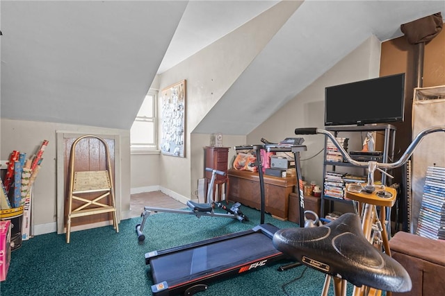 422 Ella St, Bloomfield, PA 15224 - workout area featuring lofted ceiling and carpet flooring