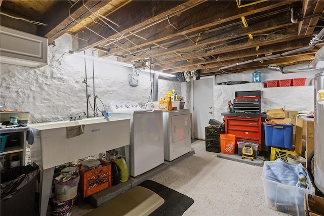 422 Ella St, Bloomfield, PA 15224 - unfinished basement with washer and dryer and a sink