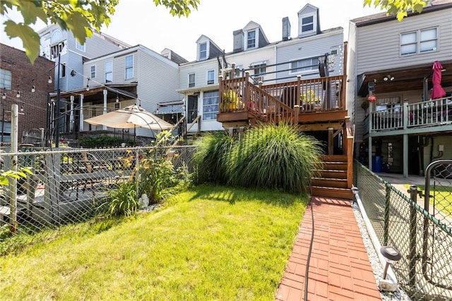 422 Ella St, Bloomfield, PA 15224 - fenced backyard with a residential view, stairway, and a deck