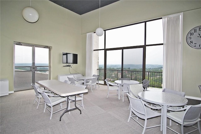 1160 Bower Hill Rd Unit 1101B, Mt Lebanon, PA 15243 - dining area featuring french doors, a high ceiling, and light carpet