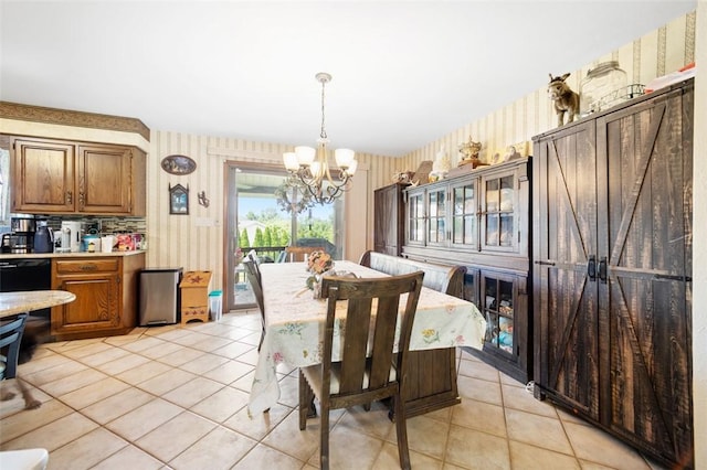 334 Park St, North Union Twp, PA 15401 - dining space featuring wallpapered walls, a chandelier, and light tile patterned floors