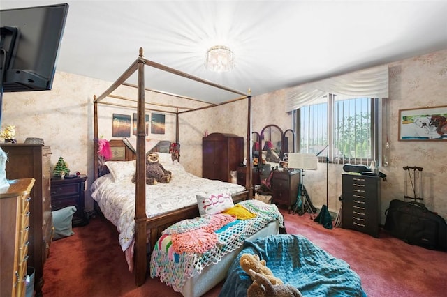 334 Park St, North Union Twp, PA 15401 - bedroom with carpet floors, wallpapered walls, and a chandelier