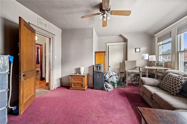 1860 Jancey St, Morningside, PA 15206 - carpeted living room with ceiling fan and an office area