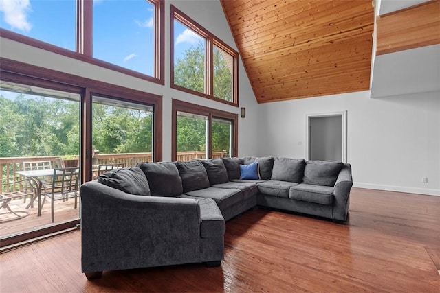 362 Ridge Rdg, Jackson Twp, PA 16063 - living area featuring high vaulted ceiling, healthy amount of natural light, wooden ceiling, and wood finished floors