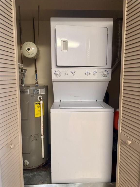 250 E Water St, Slippery Rock Boro, PA 16057 - laundry room with stacked washer / drying machine and water heater