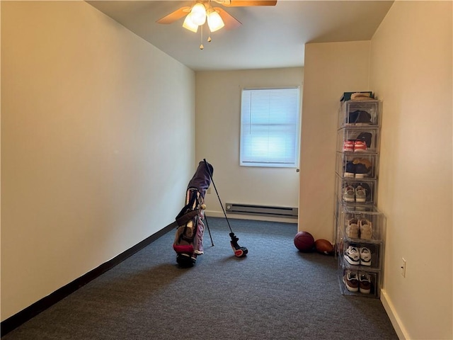 250 E Water St, Slippery Rock Boro, PA 16057 - playroom with a baseboard radiator, ceiling fan, and carpet flooring
