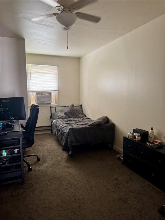 250 E Water St, Slippery Rock Boro, PA 16057 - bedroom with carpet, cooling unit, a desk, a ceiling fan, and a baseboard heating unit