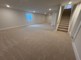 326 Stately Ct, Adams Twp, PA 16046 - below grade area featuring carpet floors, stairs, and recessed lighting