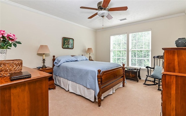 489 Jenny Dr, Richland, PA 15044 - bedroom with light carpet, ornamental molding, and a ceiling fan
