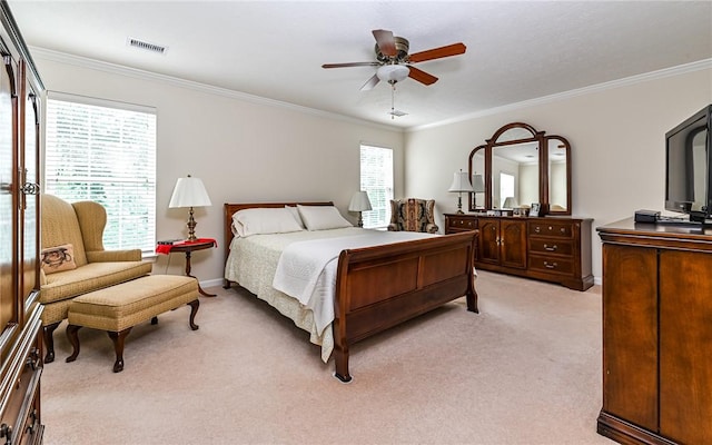 489 Jenny Dr, Richland, PA 15044 - bedroom featuring light colored carpet, crown molding, and a ceiling fan