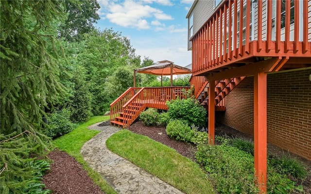 489 Jenny Dr, Richland, PA 15044 - view of yard with stairway, a wooden deck, and a gazebo