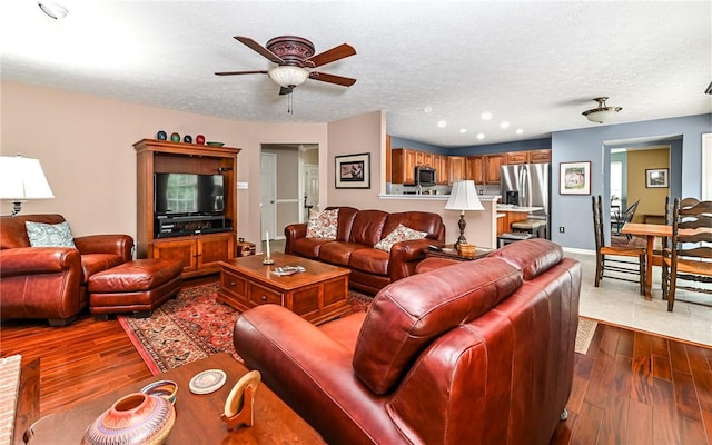 489 Jenny Dr, Richland, PA 15044 - living area featuring ceiling fan, dark wood-style flooring, a textured ceiling, and recessed lighting