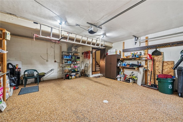 982 Braddock Rd, Forest Hills Boro, PA 15221 - garage featuring a garage door opener and concrete block wall