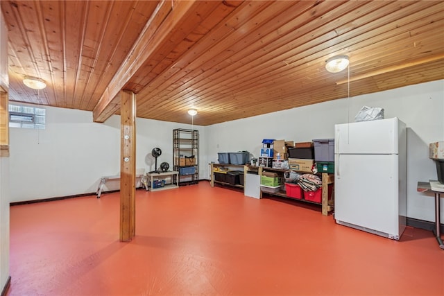 982 Braddock Rd, Forest Hills Boro, PA 15221 - finished basement with freestanding refrigerator and wooden ceiling