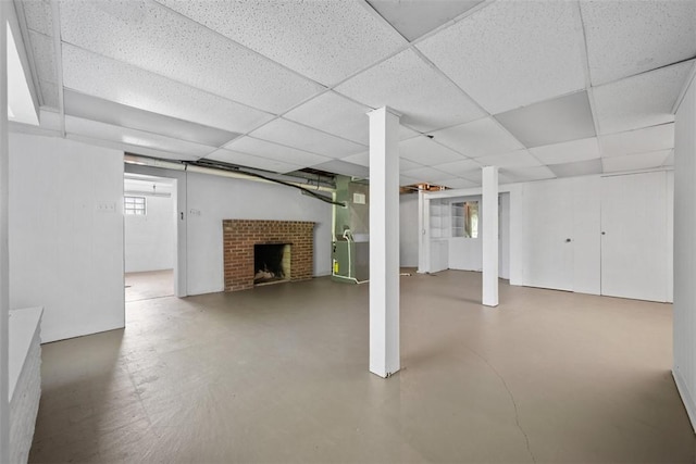 7604 Tyler Rd, Verona, PA 15147 - basement with a drop ceiling and a fireplace