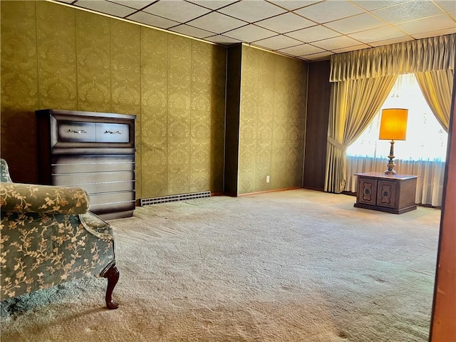 229 Fallowfield Ave, Charleroi Boro, PA 15022 - sitting room featuring carpet, wallpapered walls, and a drop ceiling