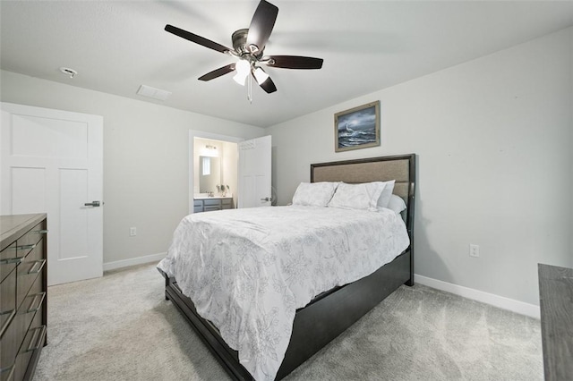 329 Nelson Dr, Monroeville, PA 15146 - bedroom featuring light carpet, ensuite bathroom, and a ceiling fan